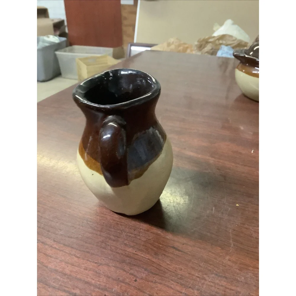 4 Ounce Syrup Pitcher Brown Glaze Pottery